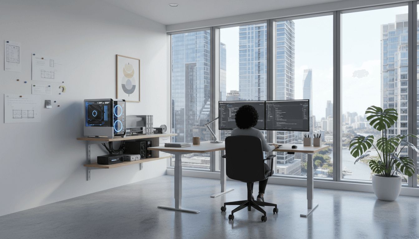 Solutions architect reviewing technical diagrams in a professional environment