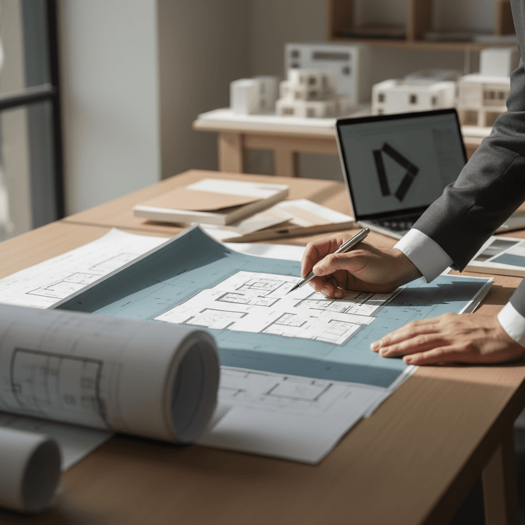 Technical architecture planning with diagrams and blueprints